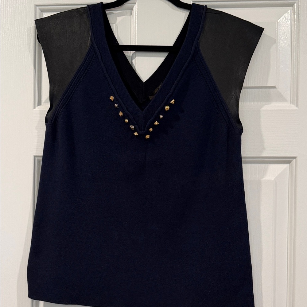 Louis Vuitton• Sleeveless V-Neck Studded Navy Top